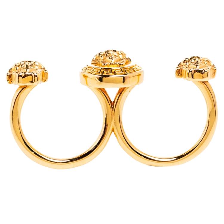 Pre Owned Versace Medusa Open Band Double Ring Size Large