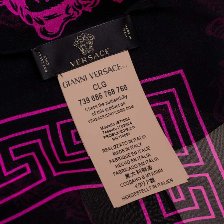 Pre Owned Versace Black & Pink Medusa Print Silk Scarf