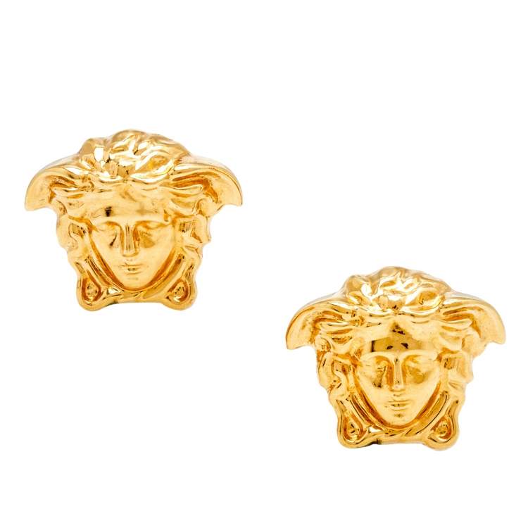 Pre Owned Versace Gold Tone Medusa Stud Earrings