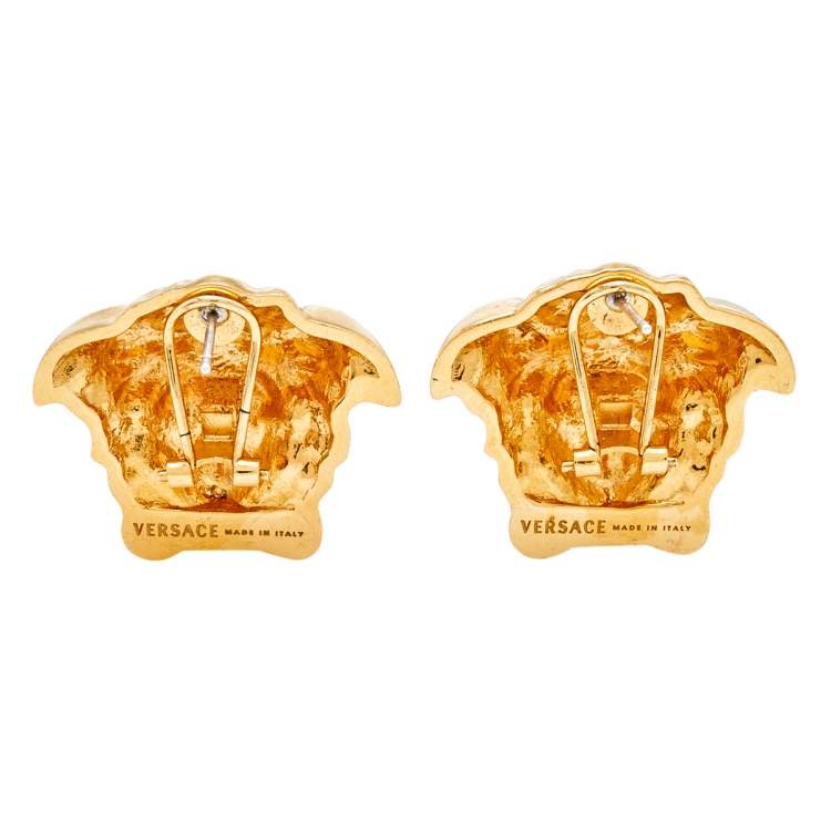 Pre Owned Versace Gold Tone Medusa Stud Earrings