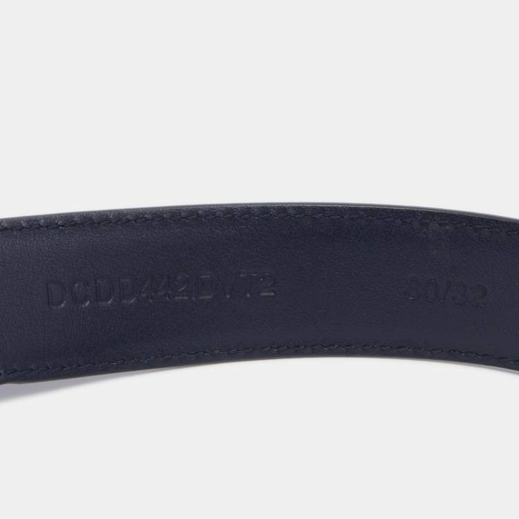 Pre Owned Versace Blue Leather Medusa Buckle Belt 80 CM