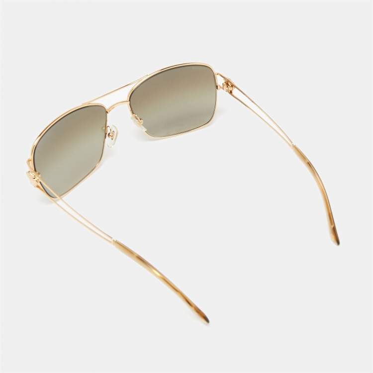 Pre Owned Versace Gold/Green Mod.2138 Aviator Gradient Sunglasses 