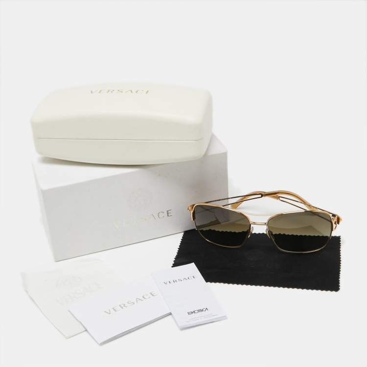 Pre Owned Versace Gold/Green Mod.2138 Aviator Gradient Sunglasses 