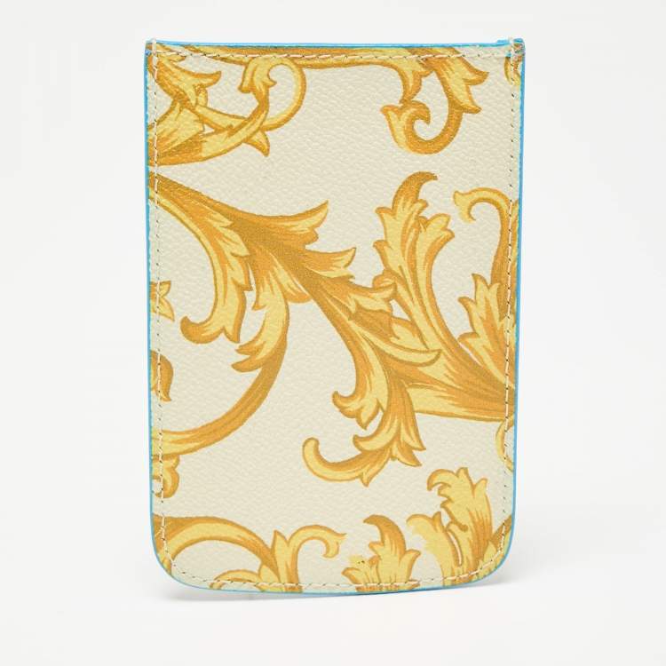 Pre Owned Versace Yellow/Blue Medusa Print Leather Phone Cover