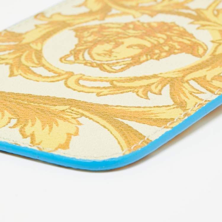 Pre Owned Versace Yellow/Blue Medusa Print Leather Phone Cover