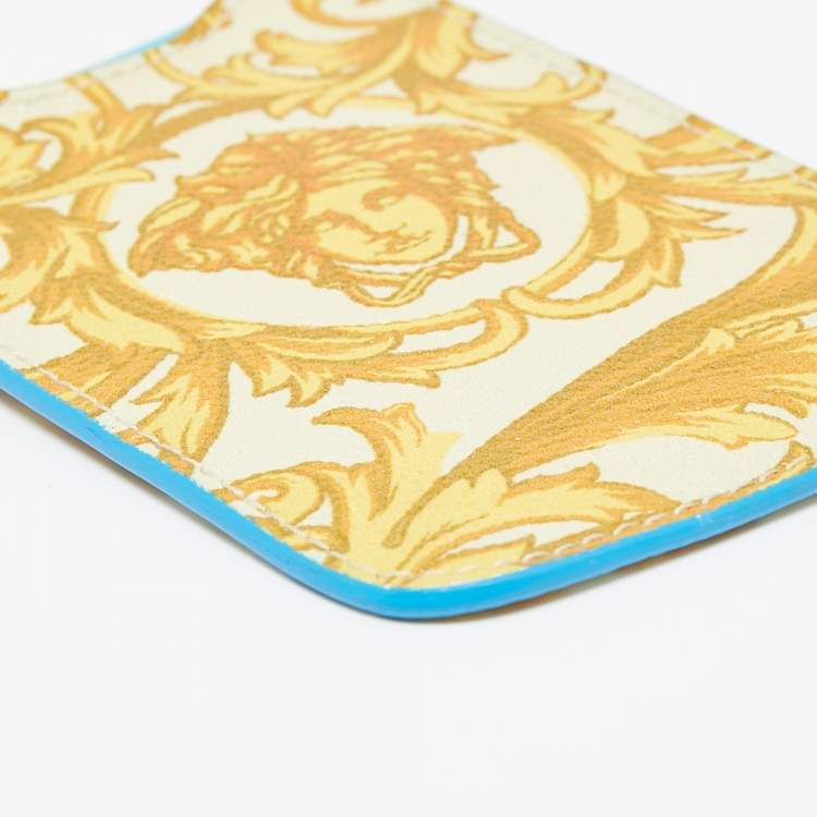 Pre Owned Versace Yellow/Blue Medusa Print Leather Phone Cover