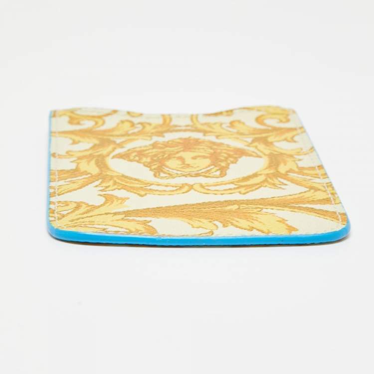 Pre Owned Versace Yellow/Blue Medusa Print Leather Phone Cover