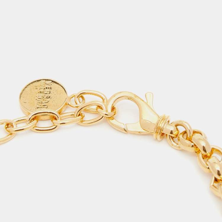 Pre Owned Versace Gold Tone Greca Crystal Embellished Icon Medusa Bracelet