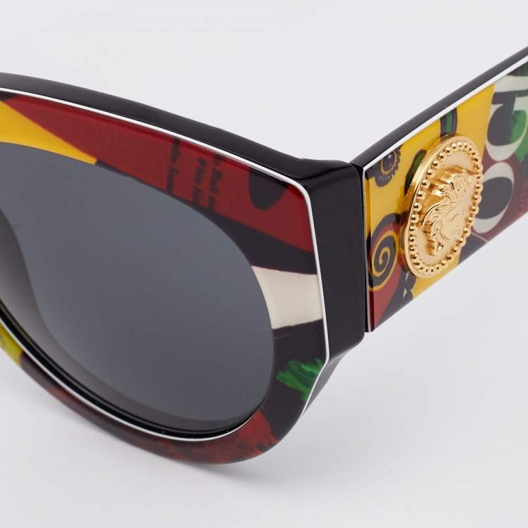 Pre Owned Versace Multicolor Tribute Vogue Print Acetate Cat Eye Sunglasses