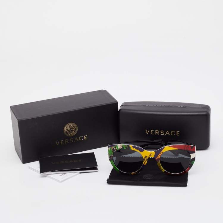 Pre Owned Versace Multicolor Tribute Vogue Print Acetate Cat Eye Sunglasses