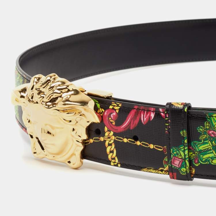 مملوكة مسبقًا Versace Multicolor Printed Leather Medusa Buckle Belt 100CM
