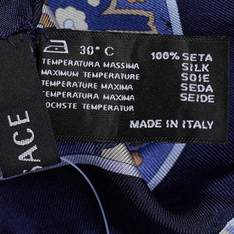 Pre Owned Versace Navy Blue Printed Silk Square Scarf