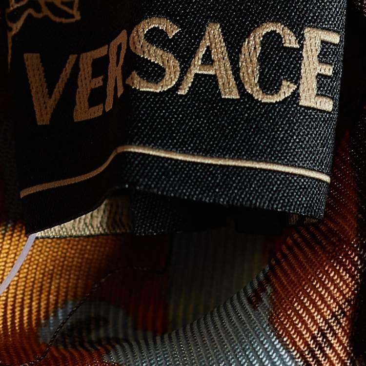 Pre Owned Versace Gold Multi Motif Print Silk Scarf