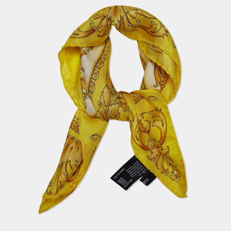 Pre Owned Versace Yellow Barocco Print Silk Square Scarf