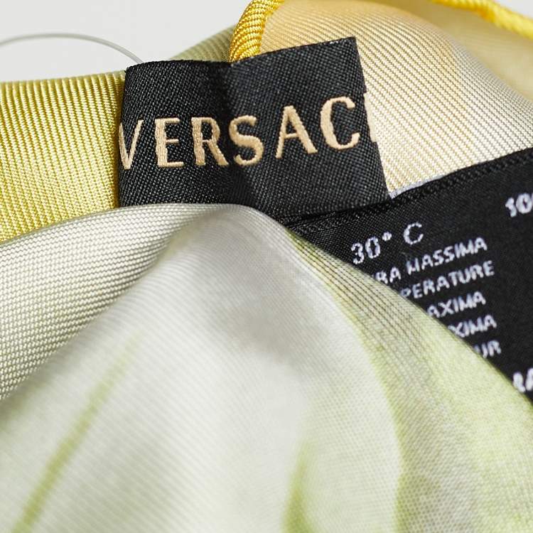 Pre Owned Versace Yellow Floral Print Silk Scarf