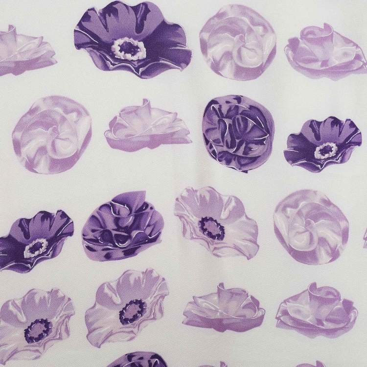 Pre Owned Versace Purple Flower Print Silk Scarf