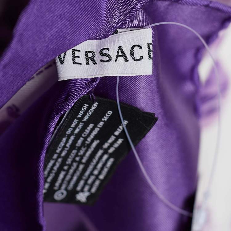 Pre Owned Versace Purple Flower Print Silk Scarf