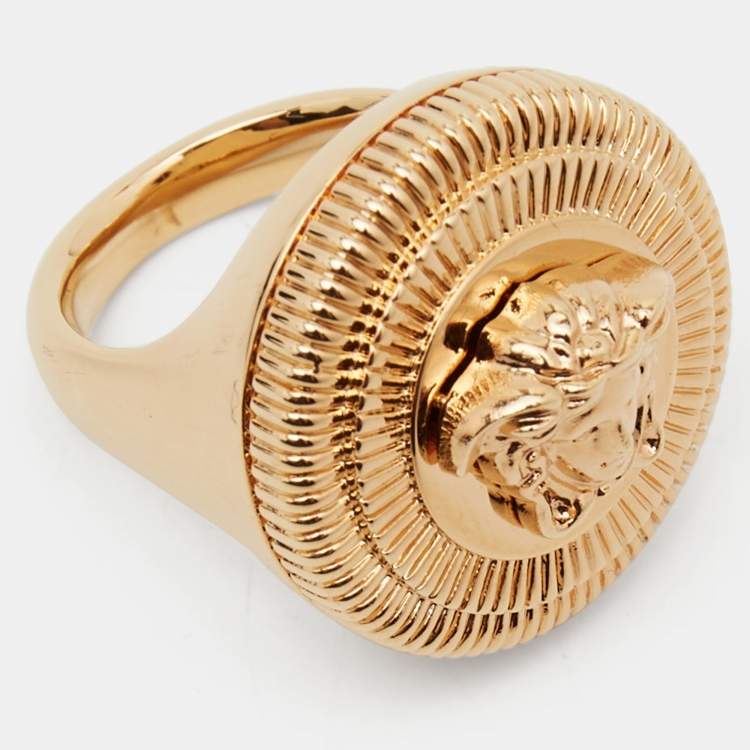 Pre Owned Versace Medusa Gold Tone Ring Size 54