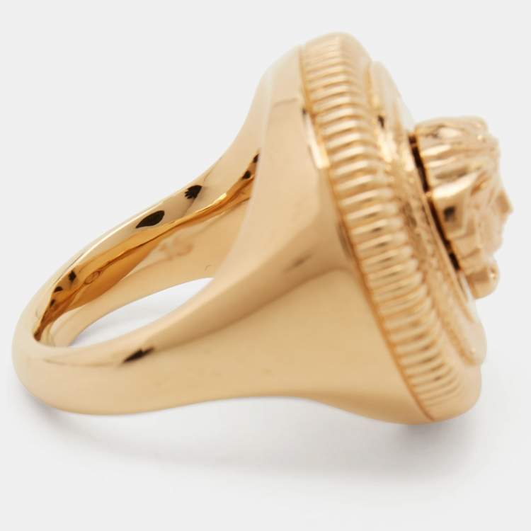 Pre Owned Versace Medusa Gold Tone Ring Size 54