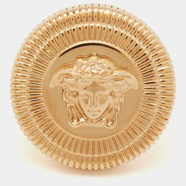 Pre Owned Versace Medusa Gold Tone Ring Size 54