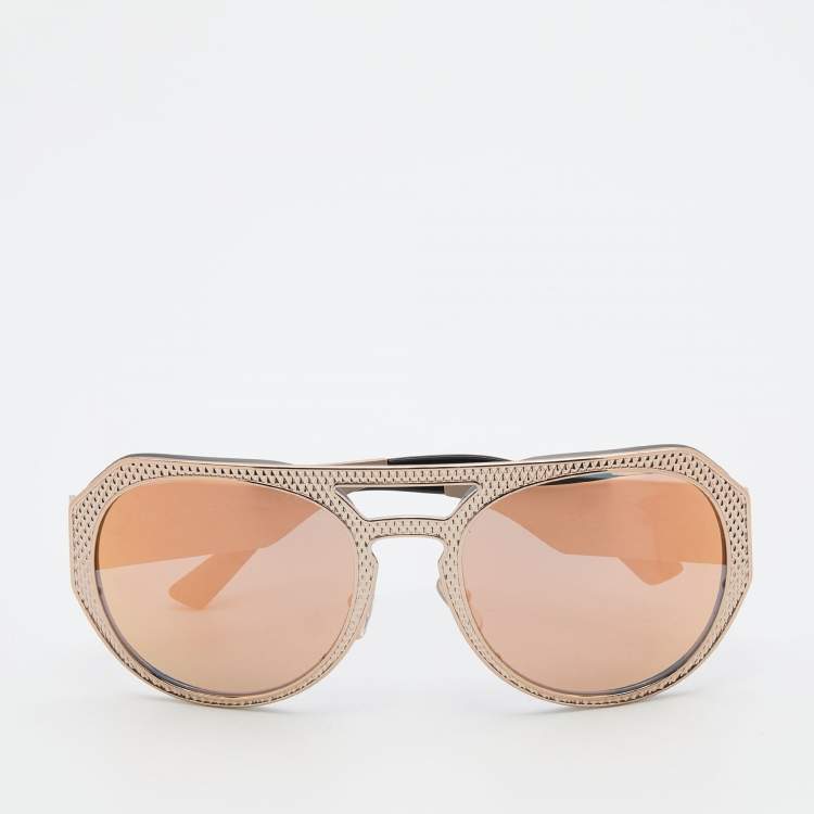 Pre Owned Versace Pale Gold Tone/Grey VE 2175 Aviator Sunglasses