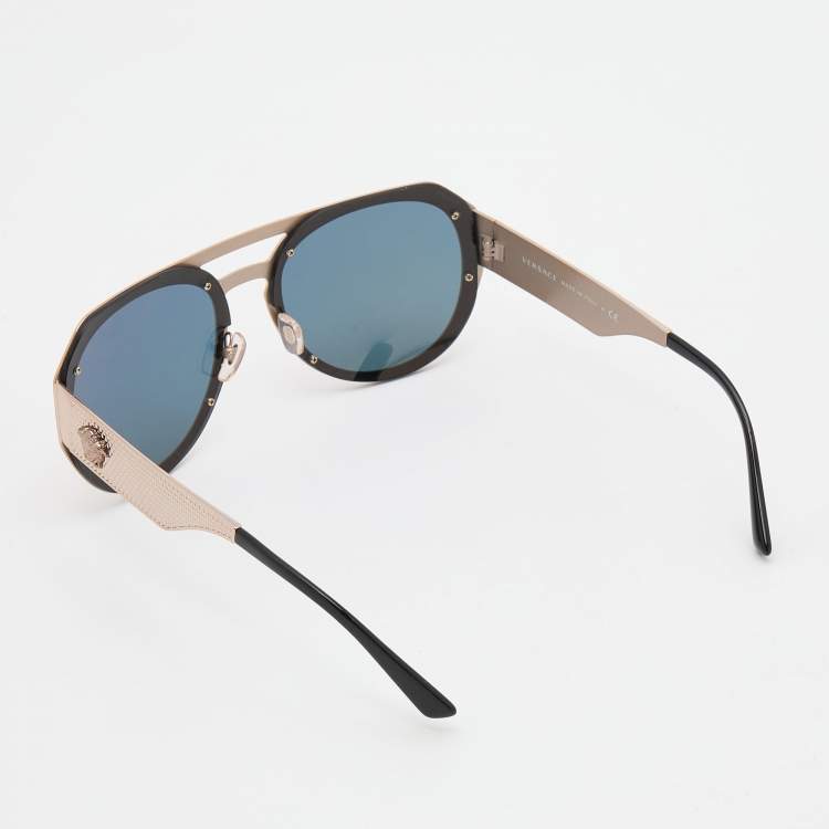 Pre Owned Versace Pale Gold Tone/Grey VE 2175 Aviator Sunglasses