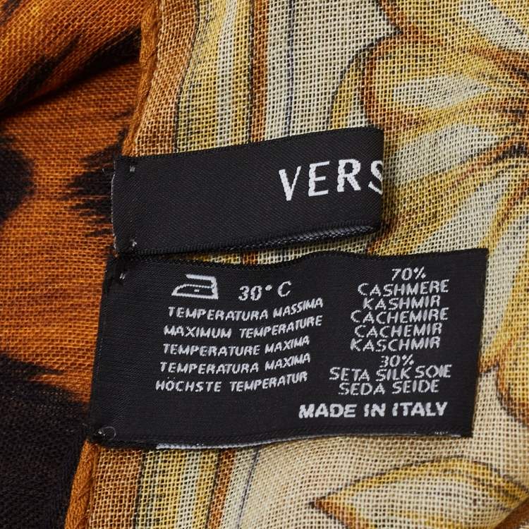 Pre Owned Versace Brown Animal Print Cashmere Silk Scarf