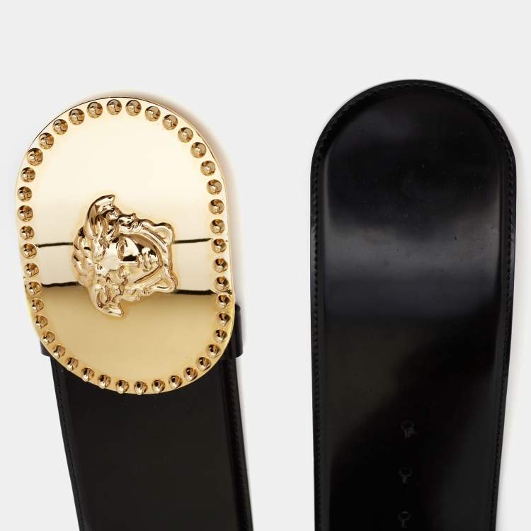 Pre Owned Versace Black Leather Medusa Belt 80 CM
