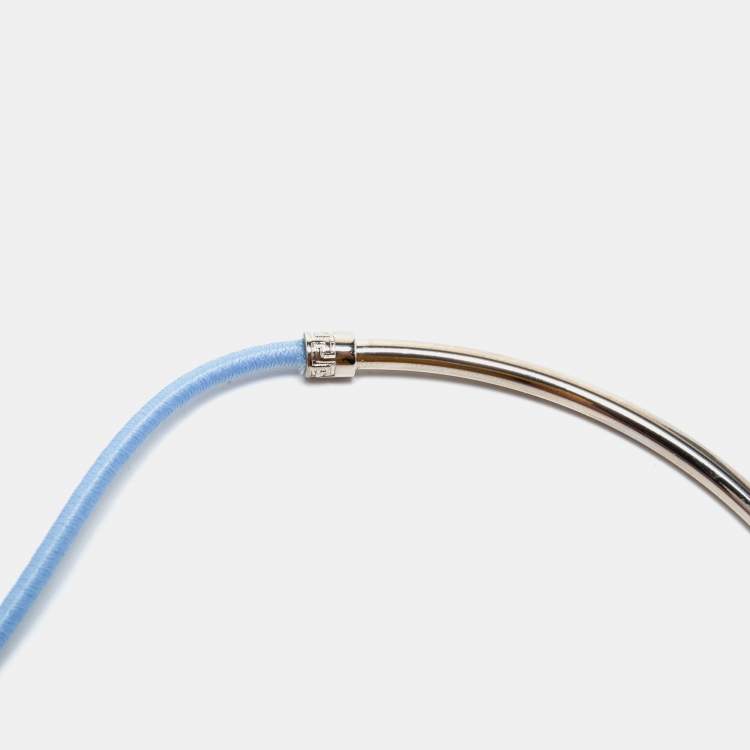 Pre Owned Versace Greca Medusa Elastic Silver Tone Choker Necklace