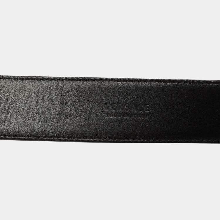 Pre Owned Versace Black Leather Medusa Buckle Belt 90 CM