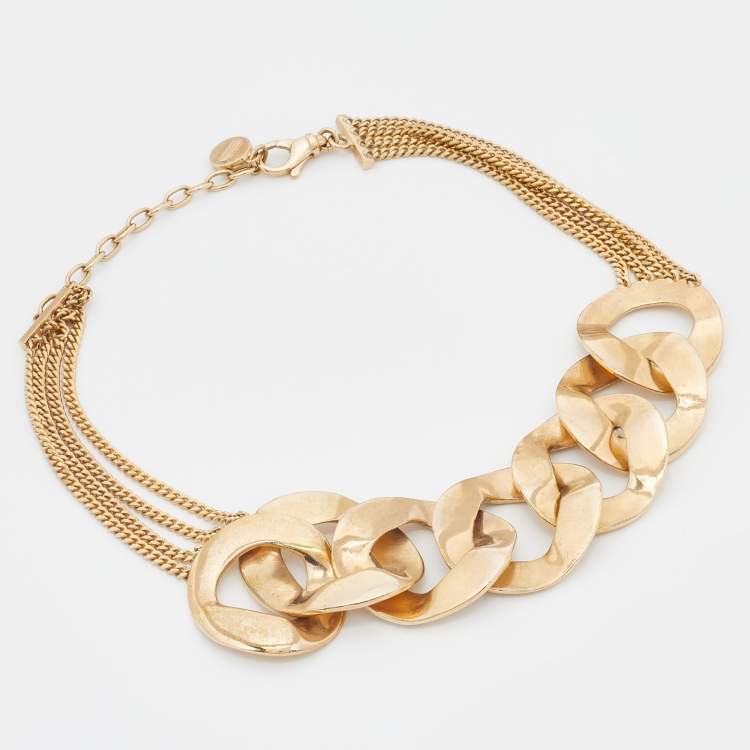 Pre Owned Versace Gold Tone Crystal Chunky Chain Link Statement Necklace