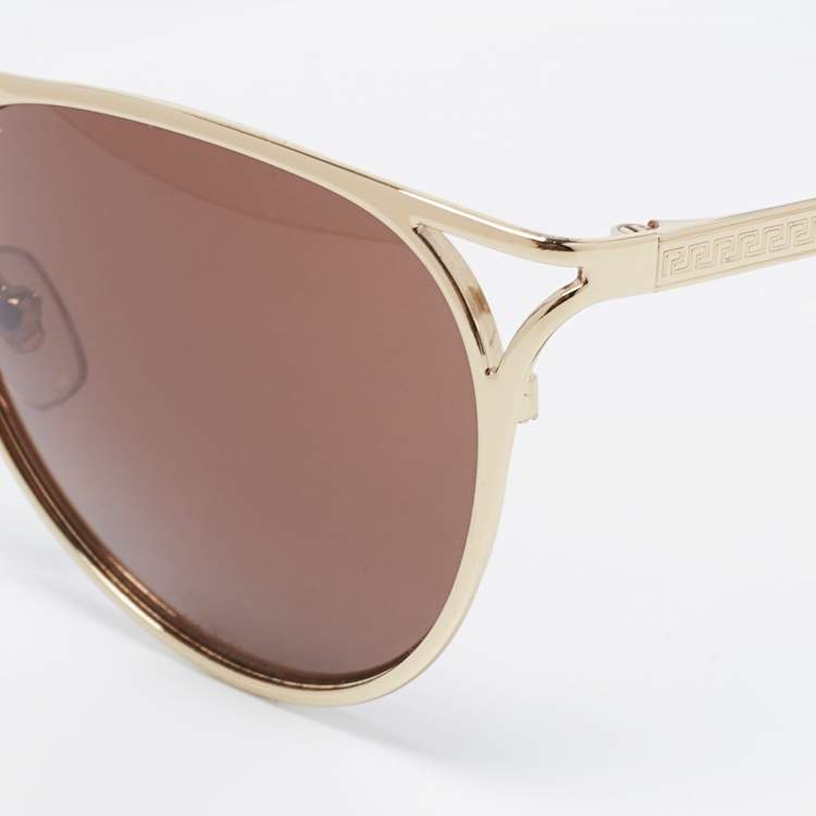Pre Owned Versace Gold/Black Mod.2237 Aviator Gradient Sunglasses
