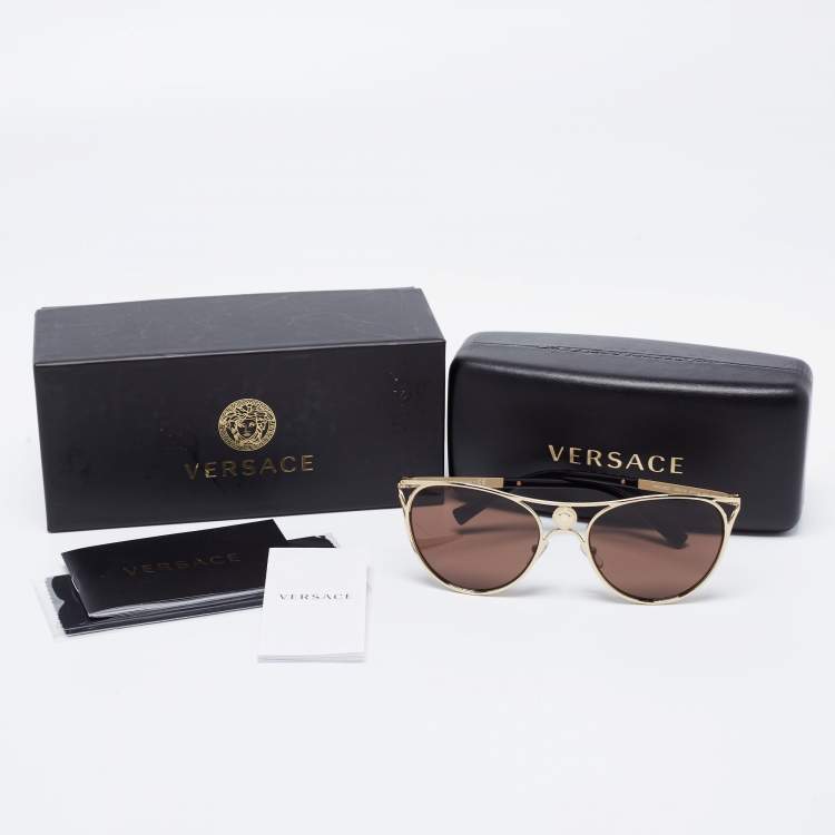 Pre Owned Versace Gold/Black Mod.2237 Aviator Gradient Sunglasses