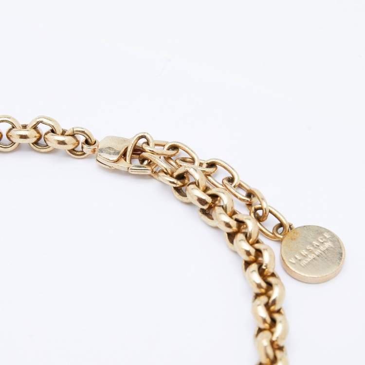 مملوكة مسبقًا Versace Medusa Gold Tone Multi Charm Pendant Necklace