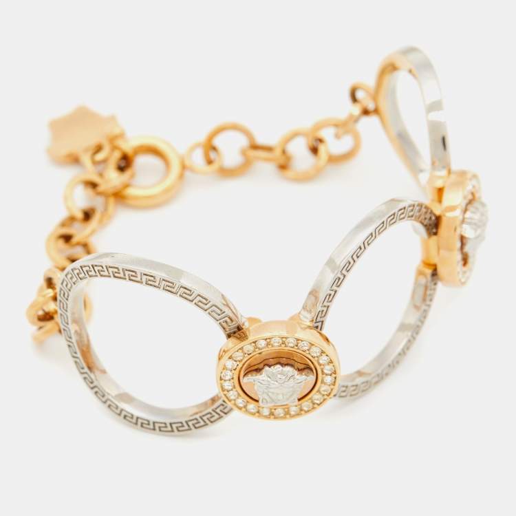 Pre Owned Versace Gold Tone Crystal Medusa Bracelet