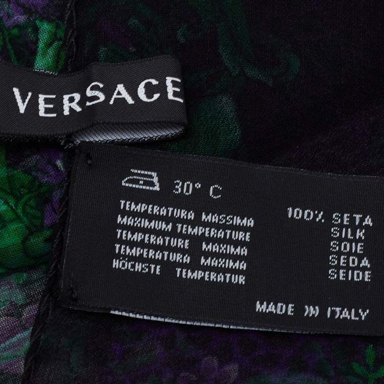 Pre Owned Versace Black & Purple Floral Print Silk Stole 