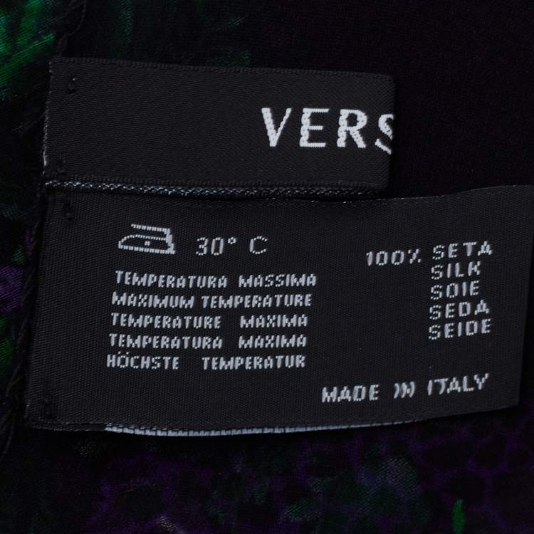 Pre Owned Versace Black & Purple Floral Print Silk Stole 