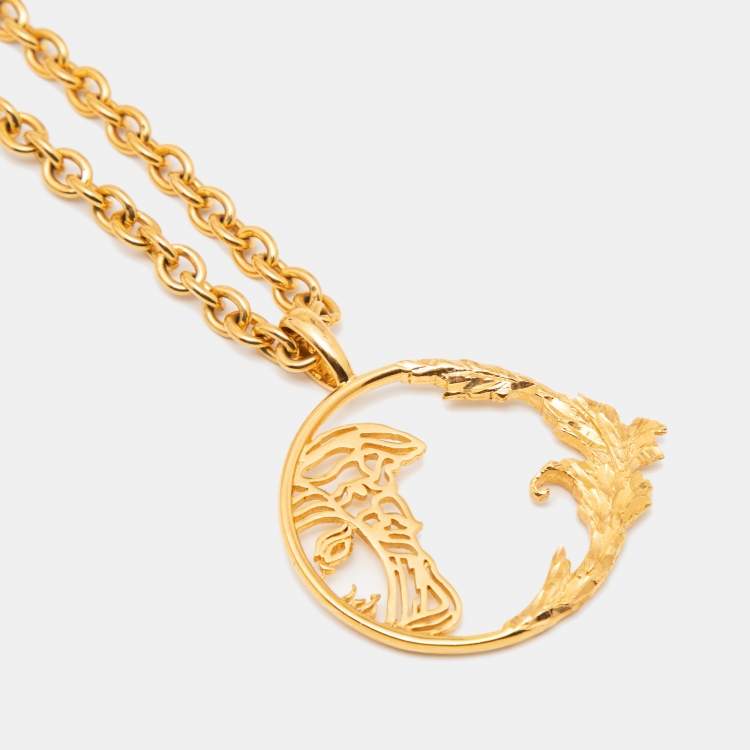 Pre Owned Versace Collection Medusa Gold Tone Long Necklace