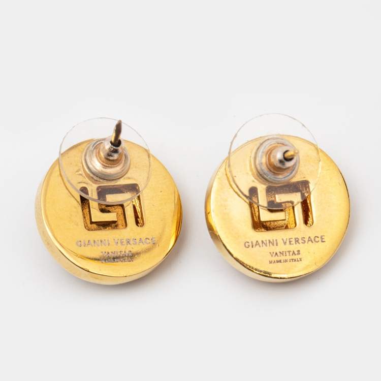 Pre Owned Versace Medusa Medallion Gold Tone Stud Earrings