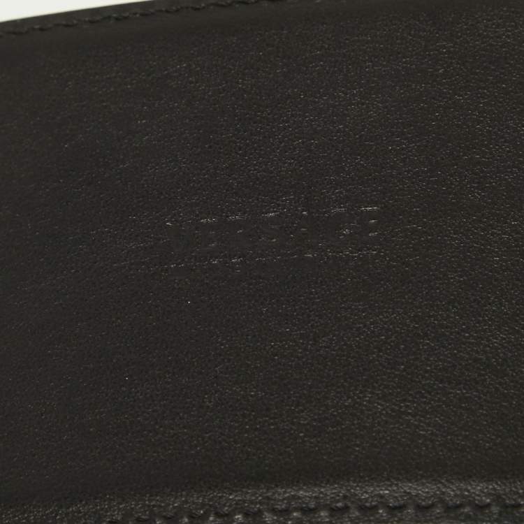 Pre Owned Versace Black Glazed Leather Medusa Waist Buckle Belt 85CM