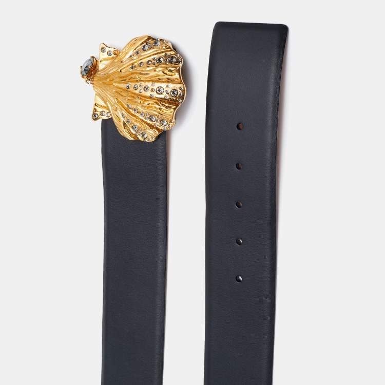 Pre Owned Versace Black Leather Wide  Waist Buckle Belt 90CM