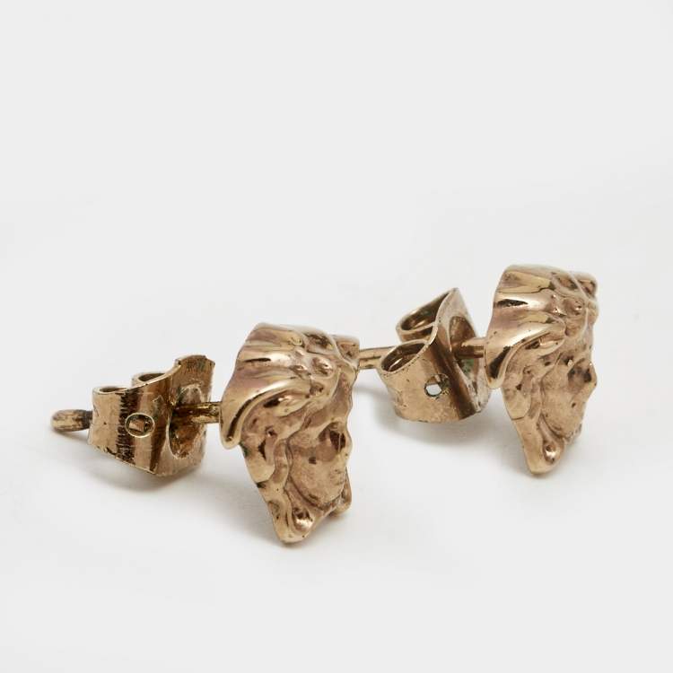 Pre Owned Versace Medusa Gold Tone Stud Earrings