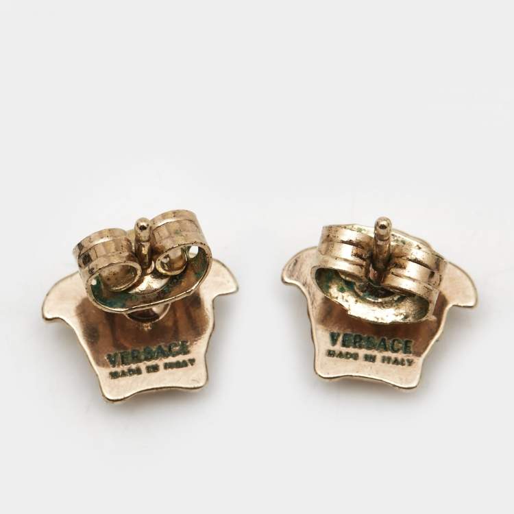Pre Owned Versace Medusa Gold Tone Stud Earrings