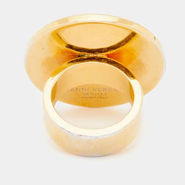 Pre Owned Versace Two Tone Vanitas Medusa Ring Size EU 52