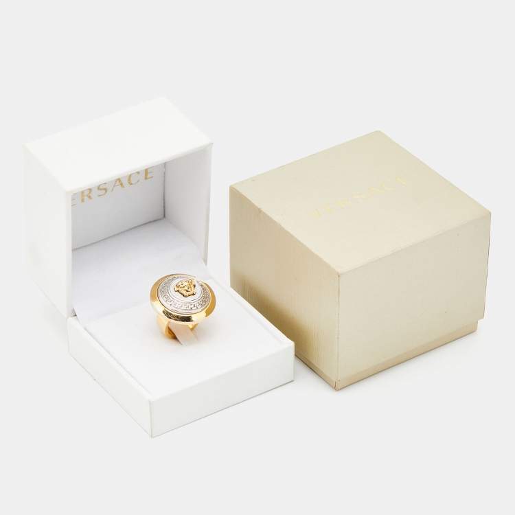 Pre Owned Versace Two Tone Vanitas Medusa Ring Size EU 52