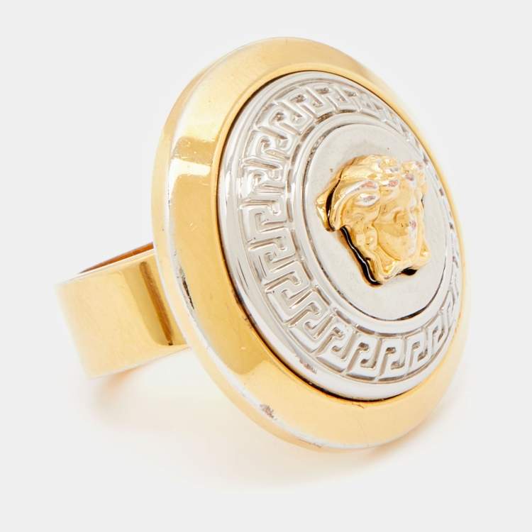 Pre Owned Versace Two Tone Vanitas Medusa Ring Size EU 52