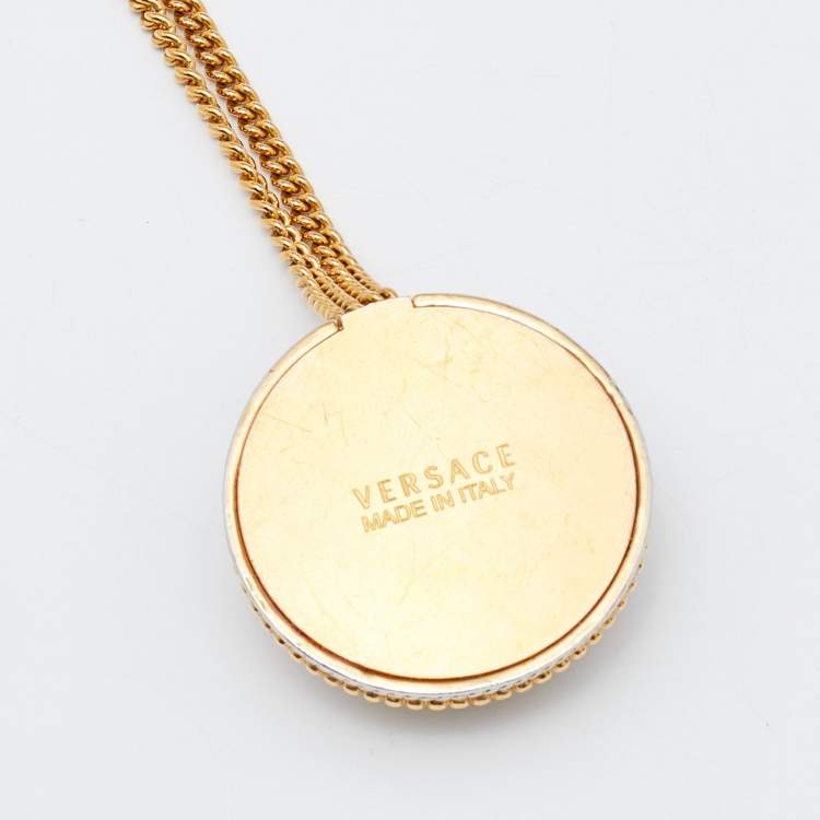 Pre Owned Versace Two Tone Medusa Medallion Pendant Gold Tone Chain Necklace