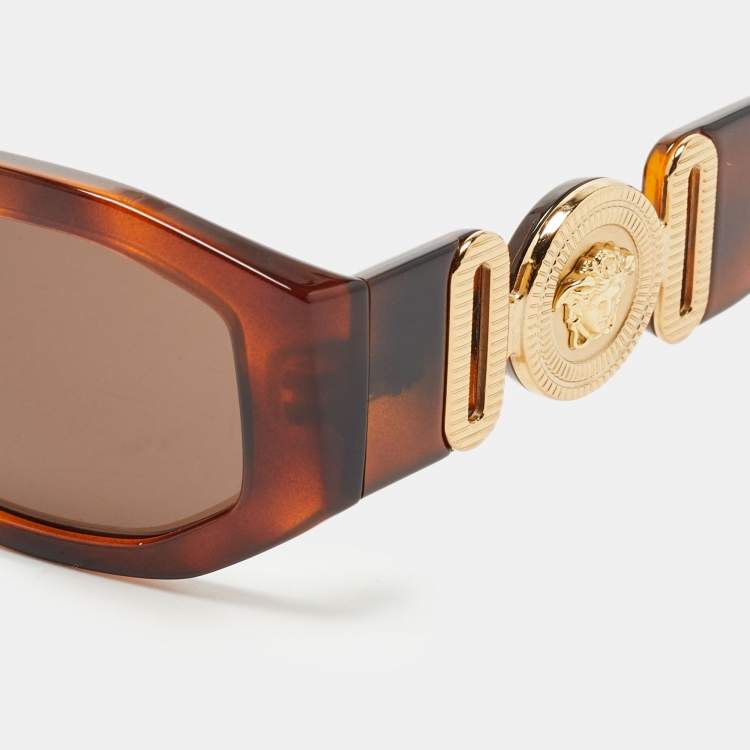 Pre Owned Versace Brown Medusa Rectangular Sunglasses