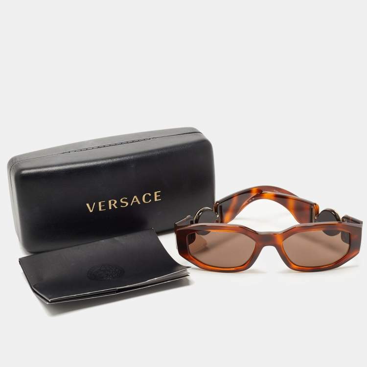 Pre Owned Versace Brown Medusa Rectangular Sunglasses