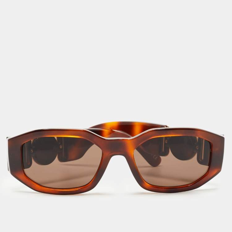 Pre Owned Versace Brown Medusa Rectangular Sunglasses